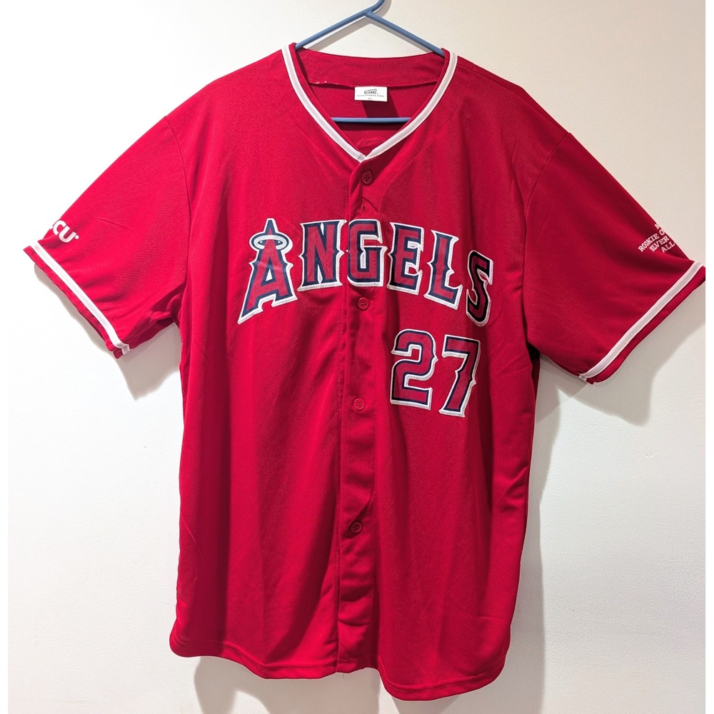Kloanz Mike Trout Los Angeles Angels 27 Red Baseball Jersey Mens XL MLB Fanwear